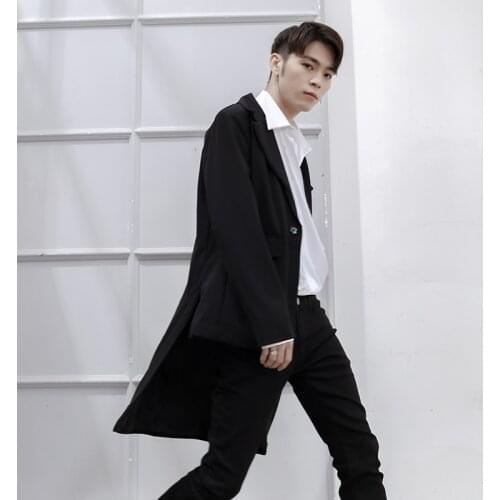 Blazers Men Suits Jacket Japanese And Korean Mens Mid-length Irregular Youth Black Plus Size Clothes Spring And Summer Costumes
