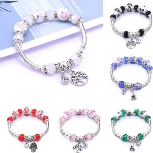 Charm Handmade Natural stone Beaded bracelet Delicate flower crystal beads glass bead beads Bracelet for Women Men Jewelry Gift