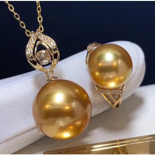 D119 Fine Jewelry 18K Gold Natural Ocean Sea Golden Pearls 10-13mm Females Jewelry Sets for Women FIne Jewelry Sets