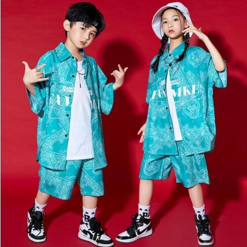 Kids Hip Hop Clothing Geometry Oversized Harajuku Shirt Top Streetwear Summer Shorts For Girls Boys Jazz Dance Costume Outfits