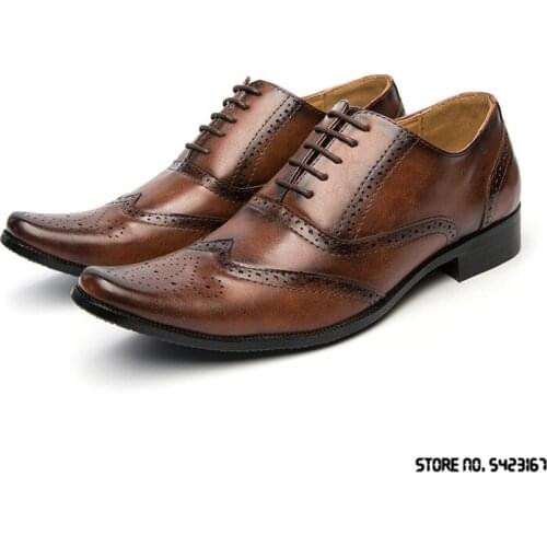 Designer New British Retro Brown Pointed Brogue Flats Oxford Dress Shoes For Men Wedding Prom Formal Footwear Zapatos Hombre
