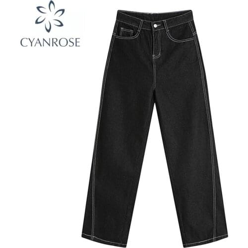 Women Jeans Baggy High Waist Wide Leg Pockets Button Basic Fashion Streetwear Denim Pants 2021 New Autumn Minimalism Trousers