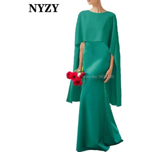 Elegant Cape Sleeves Green Jersey Long Mother of the Bride Dresses 2020 NYZY M274A Formal Dress Wedding Party Guest Wear