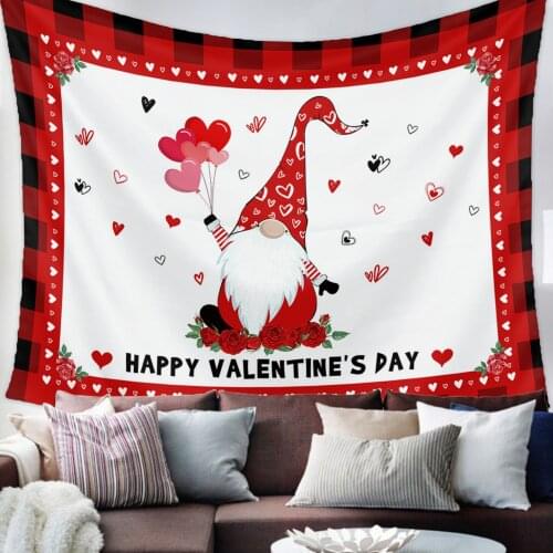Happy ValentineS Day Plaid Gnome Tapestry Bedroom Home Decoration Wall Blanket Tapestry Bedroom Wall Hanging Yoga Mat