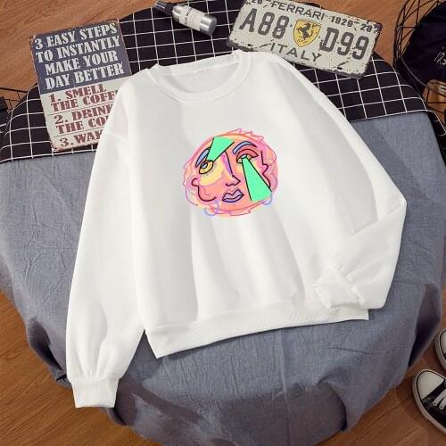 Aesthetic Art Face Pattern Girls Sweatshirts Gothic Printing Hoodies Autumn Top Fashion Womens Winter Pullovers Sudadera Mujer