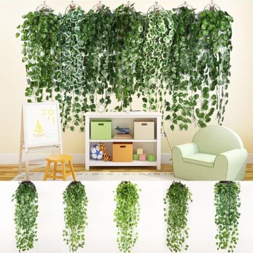 Artificial Green Plant Hanging Basket Bookshelf Wall Hanging Simulation Green Vines Home Wedding Party Fake Ivy Leaf Green Plant