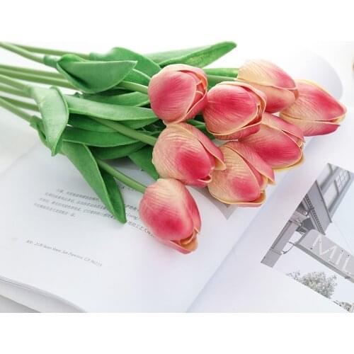 Artificial Tulip Fake Flower Real Touch Bouquet for Wedding Party Home Outdoor Decor