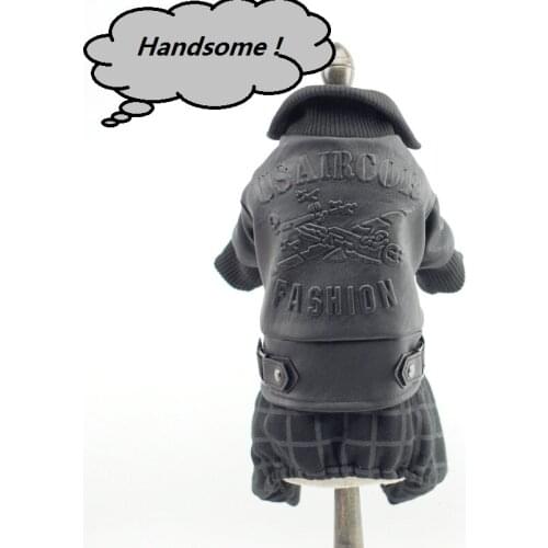 Pet Dog Four legs leather Jackets Wear in Autumn Winter Soft Cotton Fleece Coats with back pressing print jacket