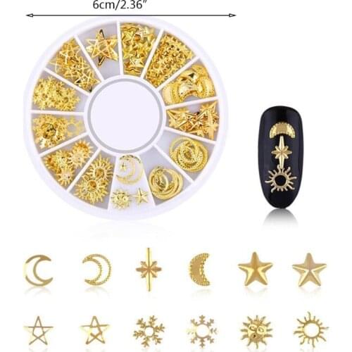 L5YD 8 Boxes Heart Star Moon Mix Shape Resin Metal Material Epoxy Mold Filling DIY Charm Jewelry Making Filler Nail Art Decor