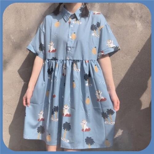 2020 summer womens clothing new Japanese cute short-sleeved all-match shirt mid-length sweet Lolita girl dress