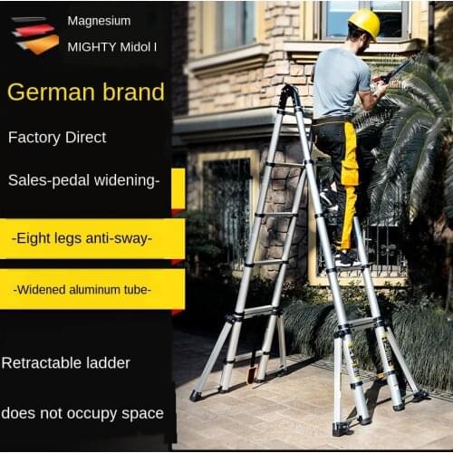 MIGHTY Factory Direct Aluminum Alloy Thickened Retractable Ladder Multi-Function A- Shaped Ladder Household Folding Ladder