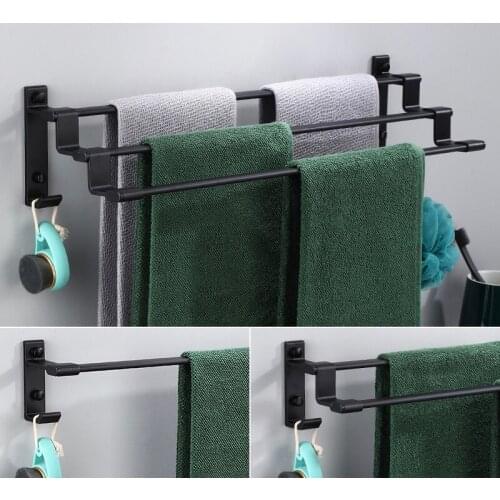 Black space aluminum multi-layer towel bar towel bar single pole toilet hanging towel rack three layer hanging rod