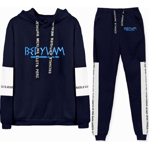 Kawaii BeatBox:Berywam Print Fashion Fall Suit Hoodies Patchwork Sweater Sweatshirt Ankle Banded Pant Two Piece Set Anime Tops