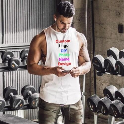 Design Brand Logo/Picture Custom Customized Print Workout Tank Top Men Gym Bodybuilding Fitness Singlets Muscle Sleeveless Shirt