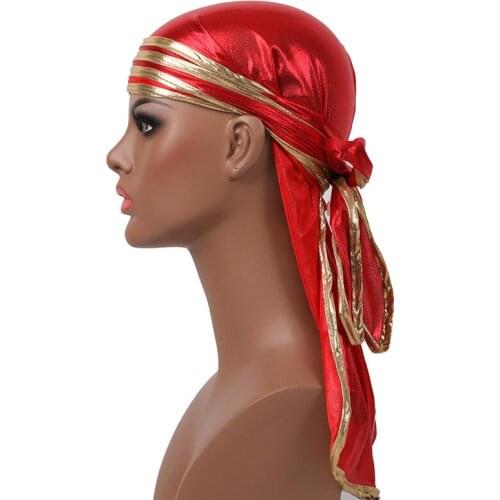Unisex Durag Men Hip-Hop Bandanna Cap Rapper Turban Hat Lacing Silky Headband Elastic Wigs Satin Du-rag Striped Headwear Women