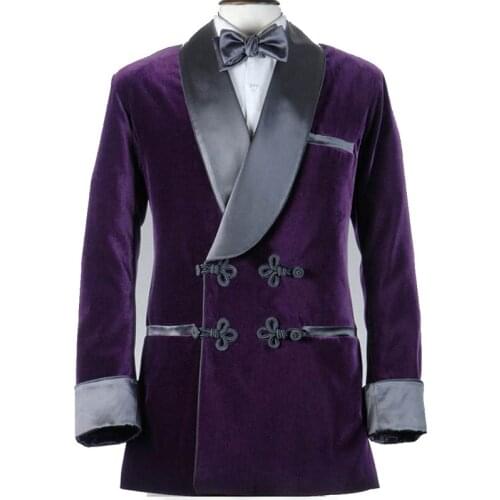 Men Smoking Suit Smoking Jacket Only Velvet Groom Tuxedos Slim Groom Suit Party Double Breasted Winter Blazer Chinese Button