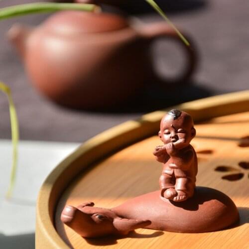 Mutong Calf Clay Tea Ornaments Set Tea Ceremony with Zero Tea Set Creative Handmade Calf Tea Ornaments Tea Pet Mini Tea Set