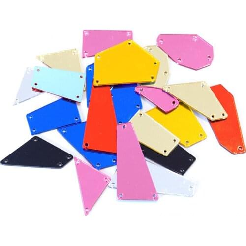 Punching Sale! 50Pcs Mix Colors Mirror Sew On Rhinestones Irregular Acryl Mirror Sew On Stones Crystal Sewing Rhinestones B1029