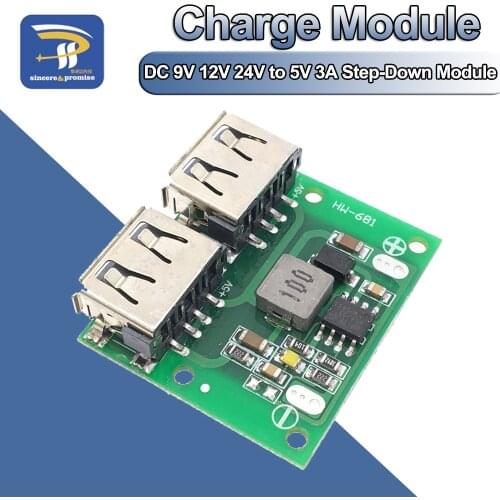 9V 12V 24V to 5V DC-DC Step Down Charger Power Module Dual USB Output Buck Voltage Board 3A Car Charge Charging Regulator 6-26V