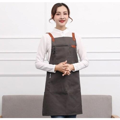 Adjustable Canvas Chef Aprons Waterproof Stainproof Pinafore with Two Pockets Supermarket Barber Baking