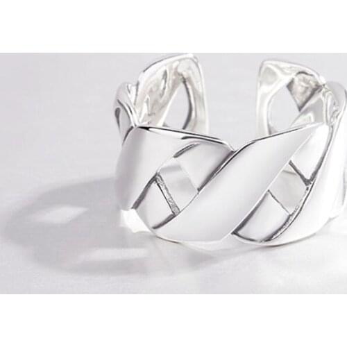 Sole Memory Retro Smooth Geometric Weave Wave 925 Sterling Silver Female Resizable Opening Rings SRI471