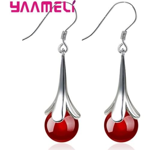 Lastest Retro Style Beads Earring 925 Sterling Silver Top Grade Red Black Onyx Stone Flower Drop Dangle Ear Accessories Jewelry