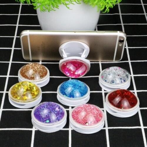 Foldable mobile phone holder stand Colorful Liquid Glitter Phone Holder Stand For iphone 11 X 8 8 plus Grip Mount Stand socket