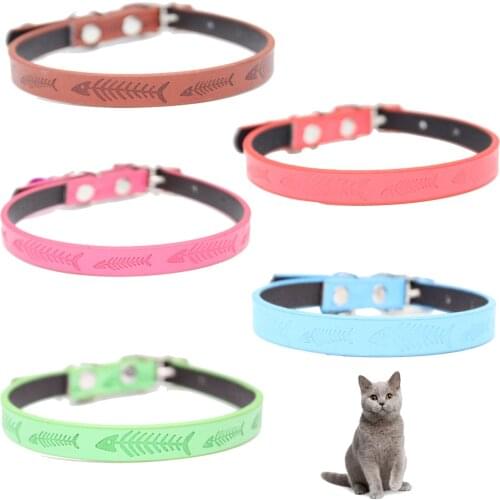 Random Color PU Dog Puppy Cat Collars Leather with Adjustable necklace