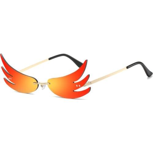 Luxury Fashion Fire Flame Sunglasses Women Men Rimless Wave Sun Glasses Metal Shades For Vintage Women Mirror Eyewear UV400