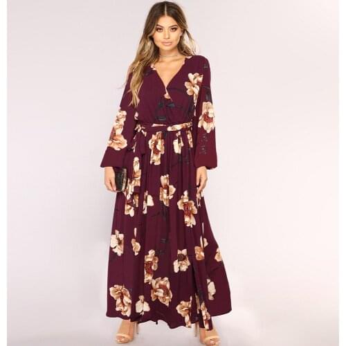 TMWEVN New Womens Bandage Sexy Print Fashion Dress Sexy Dress Long Sleeve Dress Ankle-Length