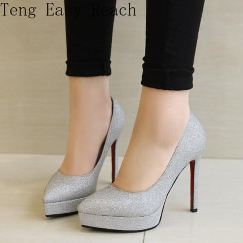 Luxury Gold Silver Heels Women Pumps Shoes Platform Wedding Office Party Shoes Woman Sexy High Heels Wedding Shoes Ladies