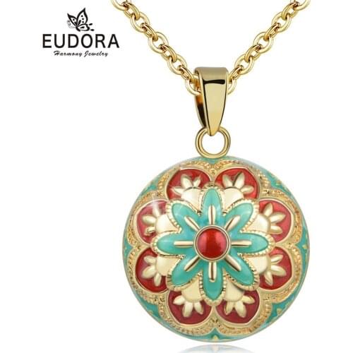 Eudora Unique Enamel Craft Flower Bell Ball Pendant Harmony Bola Ball Necklace Angel Caller Jewelry best gift for Pregnant wife