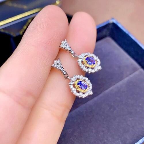 Shilovem 925 silver sterling natural tanzanite Drop Earrings trendy fine Jewelry women new 3*4mm new gift jce0304888agts