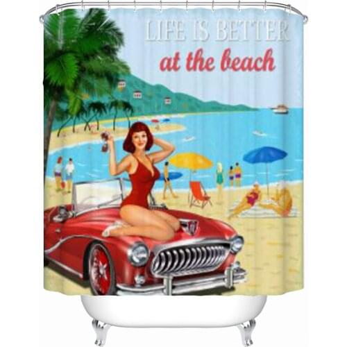 Life Is Better At The Beach Shower Curtain Vacation Curtain Bathroom Fabric Bathtub Curtain With Hook Waterproof Shower Curtains