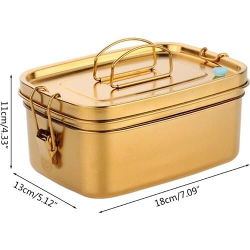 1.5L Stainless Steel Lunch Box with Handle Double Layer Sealed Bento Container