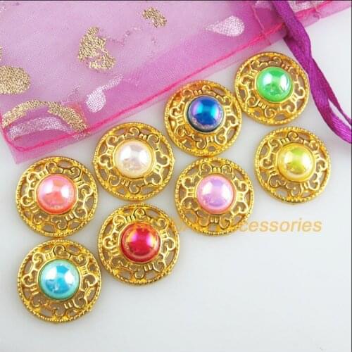 16 New Flower Charms Gold Color Round Acrylic Mixed Connectors 18mm