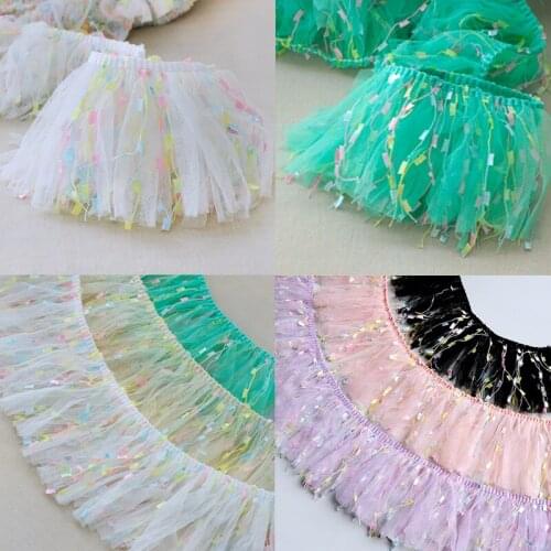 2meters Luxury Pleated Gauze Folded Lace Trim 3D Embroidered Ribbon DIY Sewing Guipure Dress Curtain Tassel Fringe Hem Decor