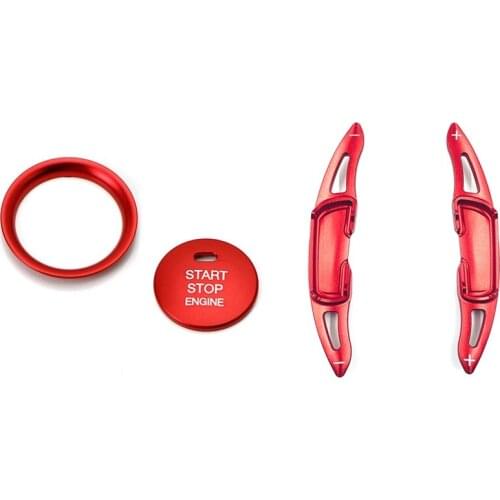 2 Pcs Keyless Engine Push Start Button Decoration Ring & 2 Pcs Aluminum Steering Wheel Paddle Shifter