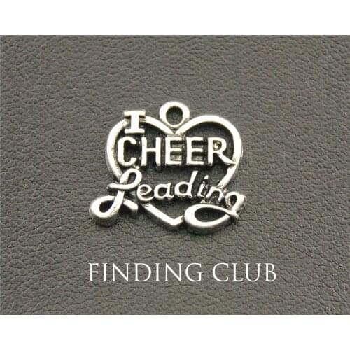 25pcs Silver Color I love cheer leading Hearts Charm Pendant Jewelry Making DIY Handmade Craft 16x19mm A1304