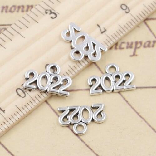 30pcs Charms Letter 2022 2021 2020 Year 9x13mm Tibetan Silver Color Pendants Antique Jewelry Making DIY Handmade Craft