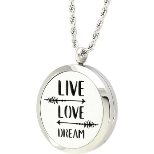 316L Stainless Steel LIVE LOVE DREAM Aromatherapy Pendant Essential Oil Diffuser Necklace Perfume Locket Jewelry