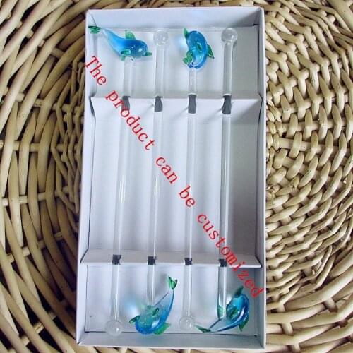 4pcs Hand made cute Dolphin Figurines glass Drink Stir Swizzle Sticks Frozen Drink Cocktail Bar Stirrer Decoration