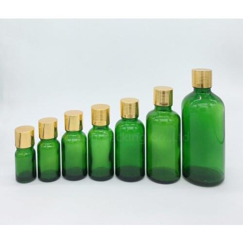 500PCS 5ml/10ml/15ml/20ml/30ML/50ml/100ml Green Glass Bottle Vials Essential Oil Bottle with gold screw cap Perfume bottles