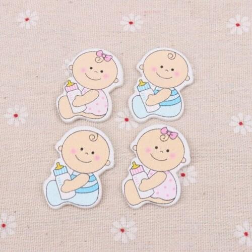 No Holes Blue/Pink Baby Shaped Painted Wood Buttons Scrapbooking Craft Supplies for Home Decoration 20pcs 26x38mm MT0375