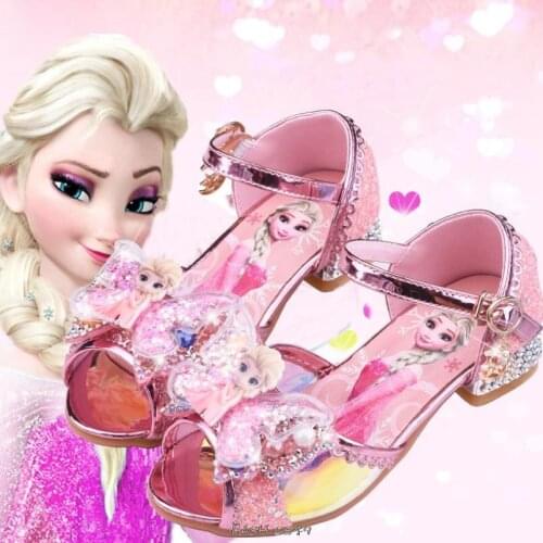Disney Girls Sandals High Heels Frozen Elsa Children Fashion Princess Leather Summer Shoes Chaussure Enfants Fille Sandalias