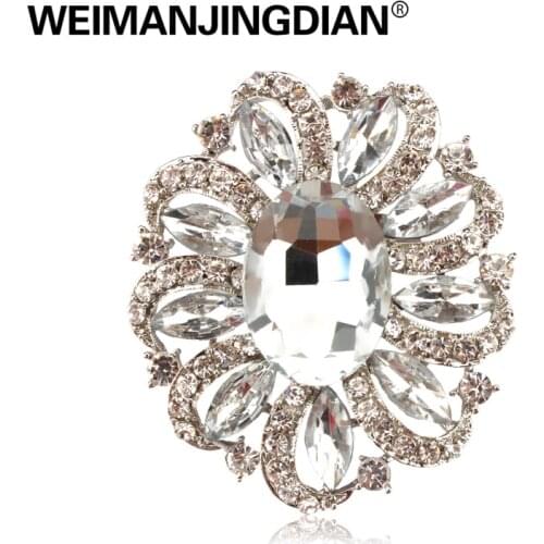 WEIMANJINGDIAN Brand Oval Shape Shinning Crystal Brooch Pins Coat Hat Scarf Jewelry Accessries