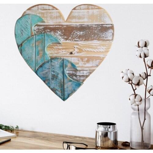 Interior Decoration Hanging Pendant Innovative Attractive Wall Mountable Wood Romantic Blue Wave Heart Wall Decoration for Gifts