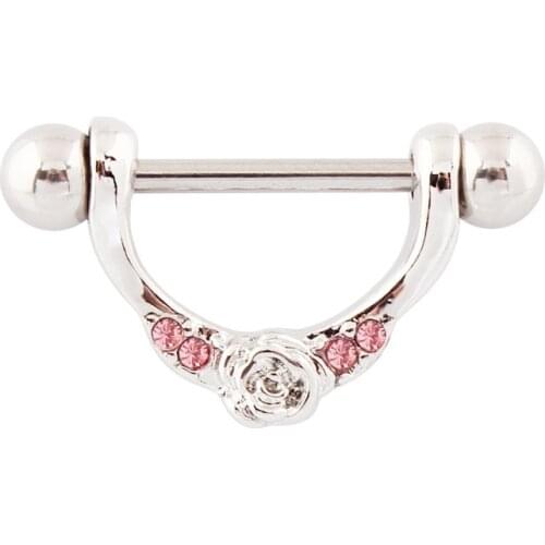 1PCS Fashion Sexy Stainless Steel Pink Rhinestone Rose Nipple Rings for Women Nightclub Body Piercing Jewelry