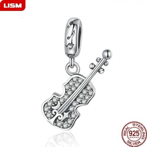 Creative Real 925 Sterling Silver Music Violin Pendants Jewelry Making Fit DIY Charm Bracelet & Bangle Necklace for Women Gifts