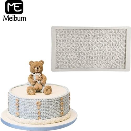 Meibum Woollen Yarn Silicone Fondant Cake Mold Knit Ruffle Pattern Baby Birthday Paste Sugar Craft Pastry Border Decorate Mould